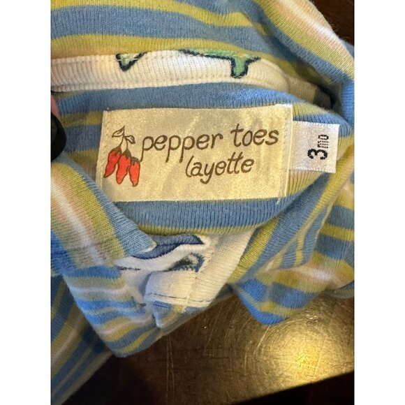 Pepper Toes Layette Blue And‎ Green Striped Collared Polo Short Romper Size 3M - Picture 8 of 10